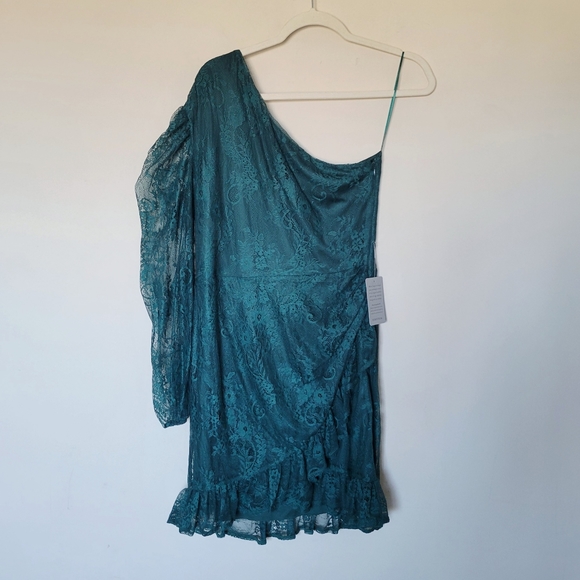 Wayf Teal One-Shoulder Mini Dress - Picture 6 of 12